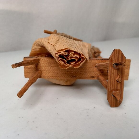 Vintage Hand Made Cornhusk Doll Pair Mom Daughter Woman Spinning Yarn Folk Art - Picture 11 of 16